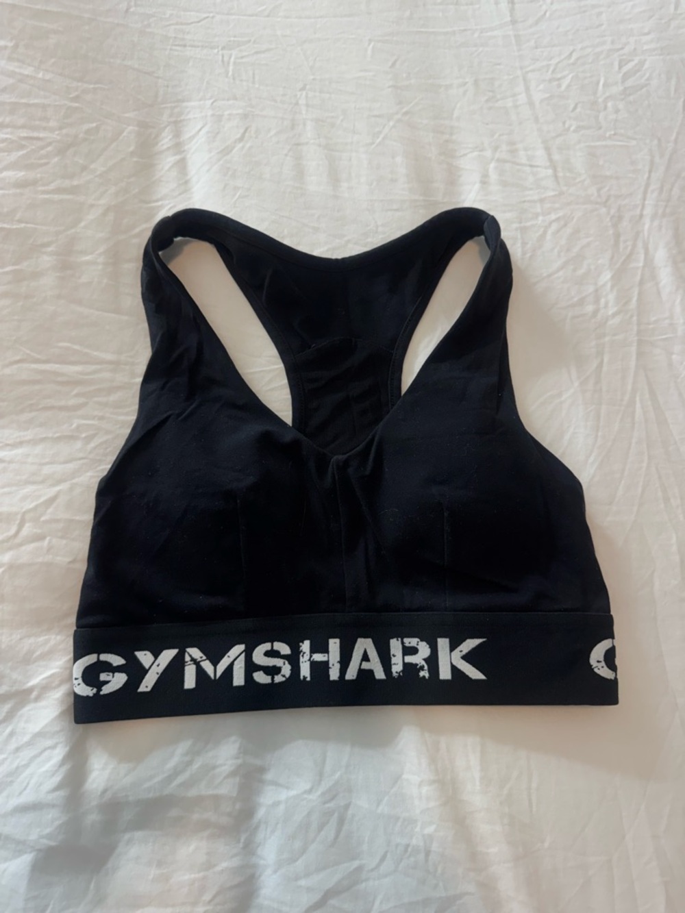 Gymshark Black Racerback Sports Bra with White Logo Band